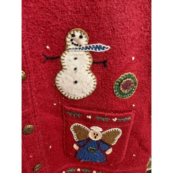 Woolrich Vintage Christmas Vest Holiday‎ Santa Snowman Applique Wool Red Medium - Picture 3 of 10